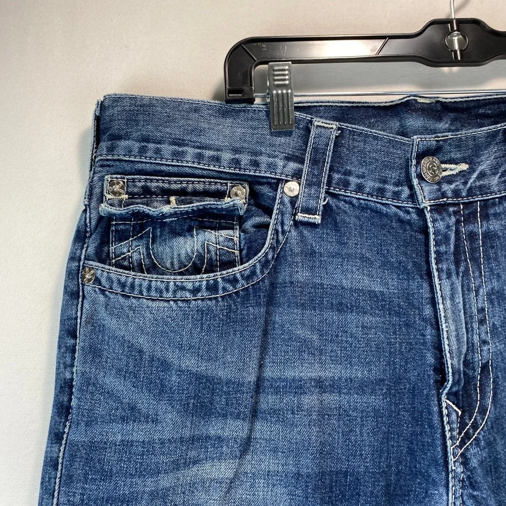 True Religion Straight W Flap Basic Mens 36 Blue Denim Jeans Contrast Stitching